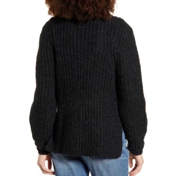 New Leith Chunky Knit Mock Neck Side Slit Sweater Black Multi Size XXS - Picture 3 of 16
